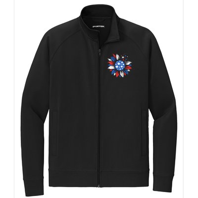 America Sunflower 4th Of July Patriotic American 4th Of July Stretch Full-Zip Cadet Jacket