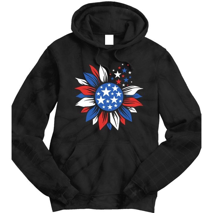 America Sunflower 4th Of July Patriotic American 4th Of July Tie Dye Hoodie