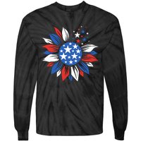 America Sunflower 4th Of July Patriotic American 4th Of July Tie-Dye Long Sleeve Shirt