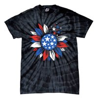 America Sunflower 4th Of July Patriotic American 4th Of July Tie-Dye T-Shirt