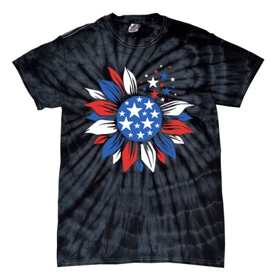 America Sunflower 4th Of July Patriotic American 4th Of July Tie-Dye T-Shirt