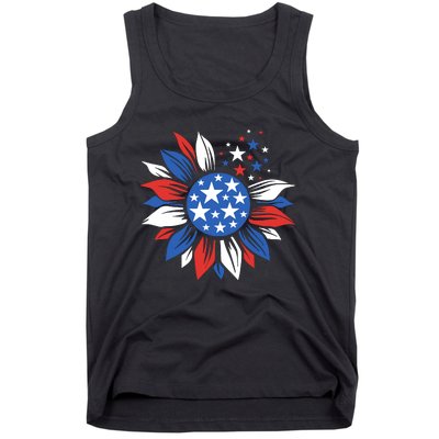 America Sunflower 4th Of July Patriotic American 4th Of July Tank Top