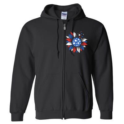 America Sunflower 4th Of July Patriotic American 4th Of July Full Zip Hoodie