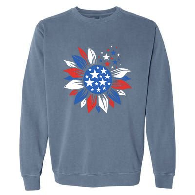 America Sunflower 4th Of July Patriotic American 4th Of July Garment-Dyed Sweatshirt