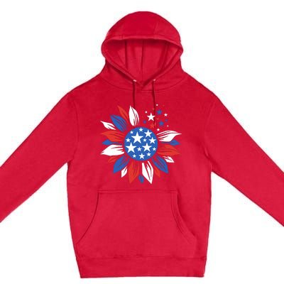 America Sunflower 4th Of July Patriotic American 4th Of July Premium Pullover Hoodie