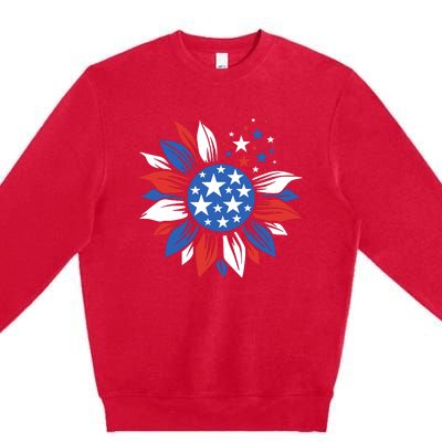 America Sunflower 4th Of July Patriotic American 4th Of July Premium Crewneck Sweatshirt