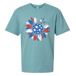 America Sunflower 4th Of July Patriotic American 4th Of July Sueded Cloud Jersey T-Shirt