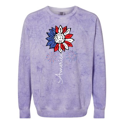 America Sunflower 4th Of July Independence Day Patriotic Colorblast Crewneck Sweatshirt