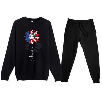 America Sunflower 4th Of July Independence Day Patriotic Premium Crewneck Sweatsuit Set