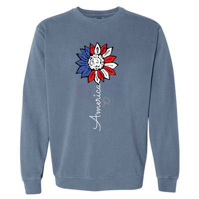 America Sunflower 4th Of July Independence Day Patriotic Garment-Dyed Sweatshirt