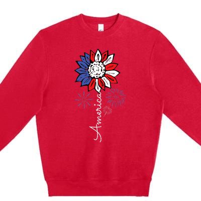 America Sunflower 4th Of July Independence Day Patriotic Premium Crewneck Sweatshirt