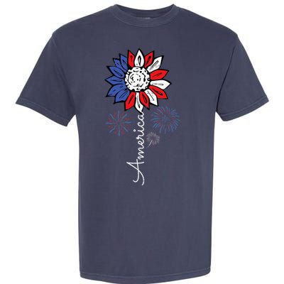 America Sunflower 4th Of July Independence Day Patriotic Garment-Dyed Heavyweight T-Shirt