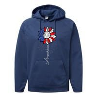 America Sunflower 4th Of July Independence Day Patriotic Performance Fleece Hoodie