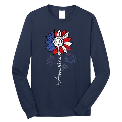 America Sunflower 4th Of July Independence Day Patriotic Long Sleeve Shirt