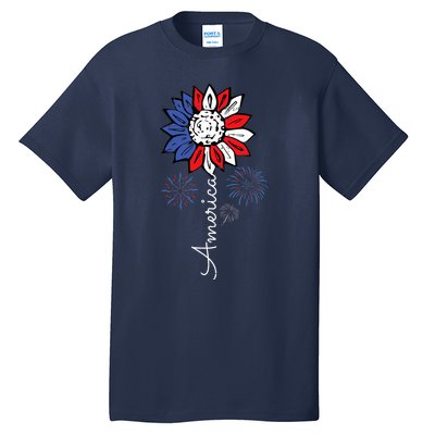 America Sunflower 4th Of July Independence Day Patriotic Tall T-Shirt