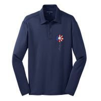 America Sunflower 4th Of July Independence Day Patriotic Silk Touch Performance Long Sleeve Polo