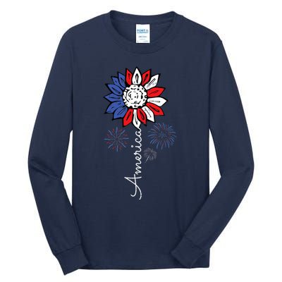 America Sunflower 4th Of July Independence Day Patriotic Tall Long Sleeve T-Shirt