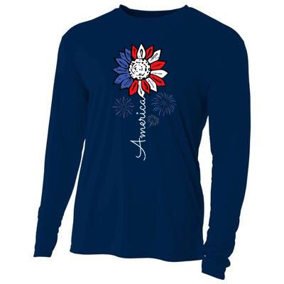 America Sunflower 4th Of July Independence Day Patriotic Cooling Performance Long Sleeve Crew