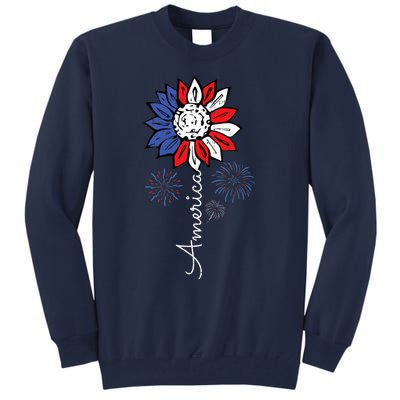 America Sunflower 4th Of July Independence Day Patriotic Tall Sweatshirt