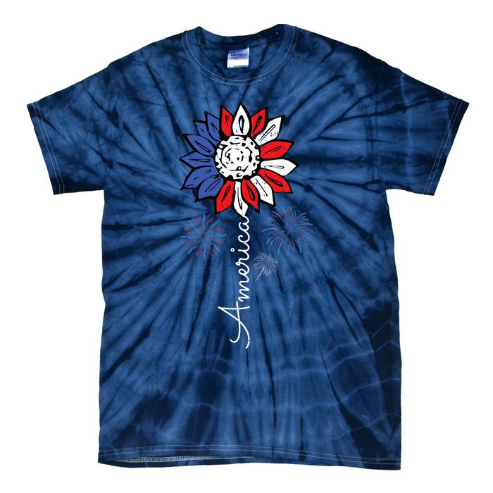 America Sunflower 4th Of July Independence Day Patriotic Tie-Dye T-Shirt