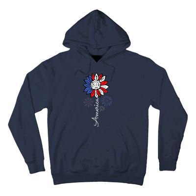 America Sunflower 4th Of July Independence Day Patriotic Tall Hoodie