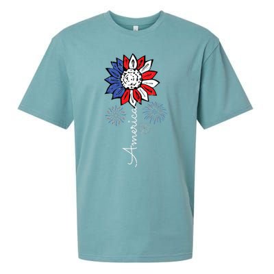 America Sunflower 4th Of July Independence Day Patriotic Sueded Cloud Jersey T-Shirt