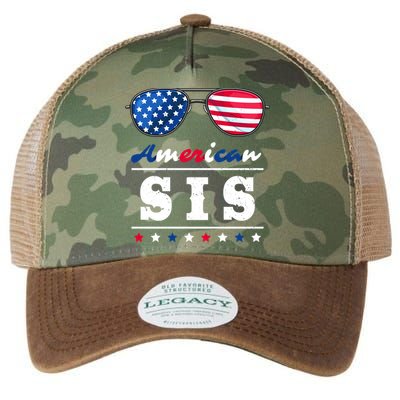American Sis 4th Of July Patriotism Usa Flag Cool Sunglasses Cool Gift Legacy Tie Dye Trucker Hat