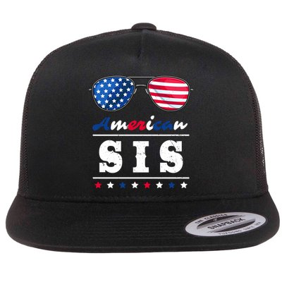 American Sis 4th Of July Patriotism Usa Flag Cool Sunglasses Cool Gift Flatbill Hat
