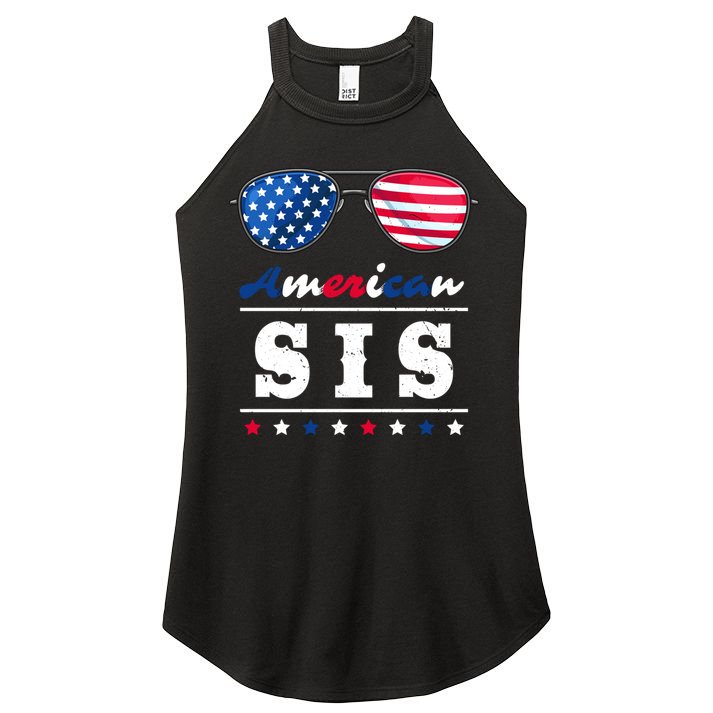American Sis 4th Of July Patriotism Usa Flag Cool Sunglasses Cool Gift Women's Perfect Tri Rocker Tank