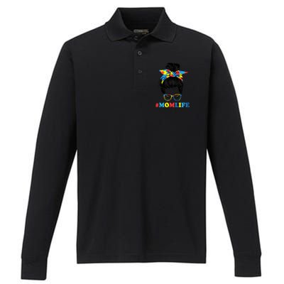 Autistic Son Autism Awareness Mom Life Cool Gift Mom Gift Performance Long Sleeve Polo