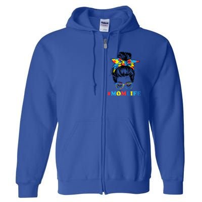 Autistic Son Autism Awareness Mom Life Cool Gift Mom Gift Full Zip Hoodie