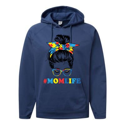 Autistic Son Autism Awareness Mom Life Cool Gift Mom Gift Performance Fleece Hoodie