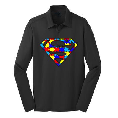 Autism Superhero Silk Touch Performance Long Sleeve Polo