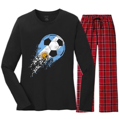 Argentina Soccer Argentinian Flag Pride Soccer Player Women's Long Sleeve Flannel Pajama Set 