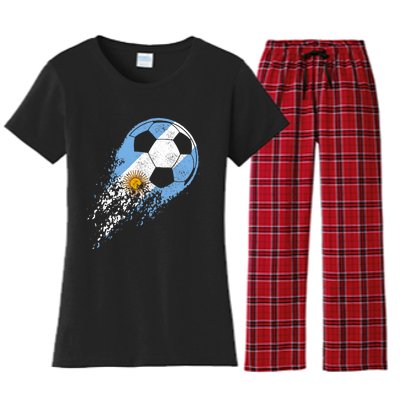 Argentina Soccer Argentinian Flag Pride Soccer Player Women's Flannel Pajama Set