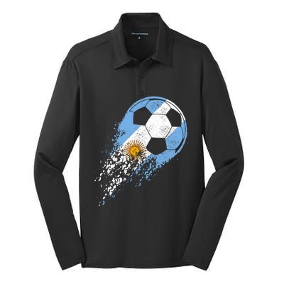 Argentina Soccer Argentinian Flag Pride Soccer Player Silk Touch Performance Long Sleeve Polo