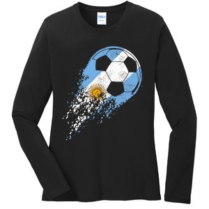 Argentina Soccer Argentinian Flag Pride Soccer Player Ladies Long Sleeve Shirt