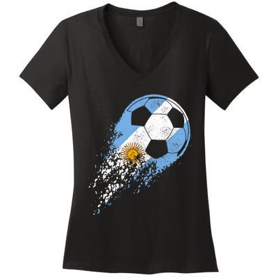 Argentina Soccer Argentinian Flag Pride Soccer Player Women's V-Neck T-Shirt