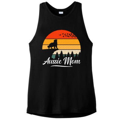 Australian Shepherd Aussie Mom Dog Sunset Retro Style Ladies PosiCharge Tri-Blend Wicking Tank