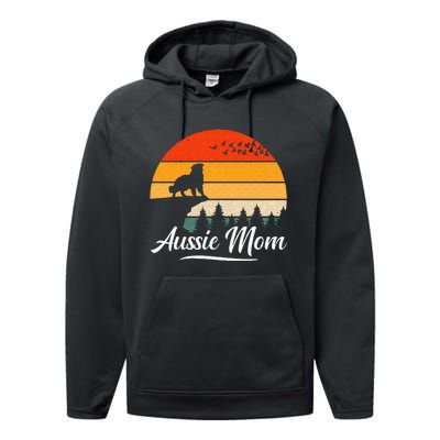 Australian Shepherd Aussie Mom Dog Sunset Retro Style Performance Fleece Hoodie