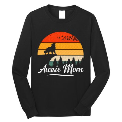 Australian Shepherd Aussie Mom Dog Sunset Retro Style Long Sleeve Shirt