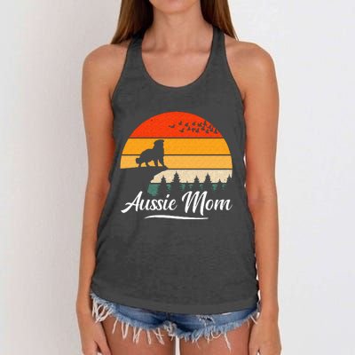 Australian Shepherd Aussie Mom Dog Sunset Retro Style Women's Knotted Racerback Tank