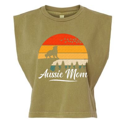 Australian Shepherd Aussie Mom Dog Sunset Retro Style Garment-Dyed Women's Muscle Tee