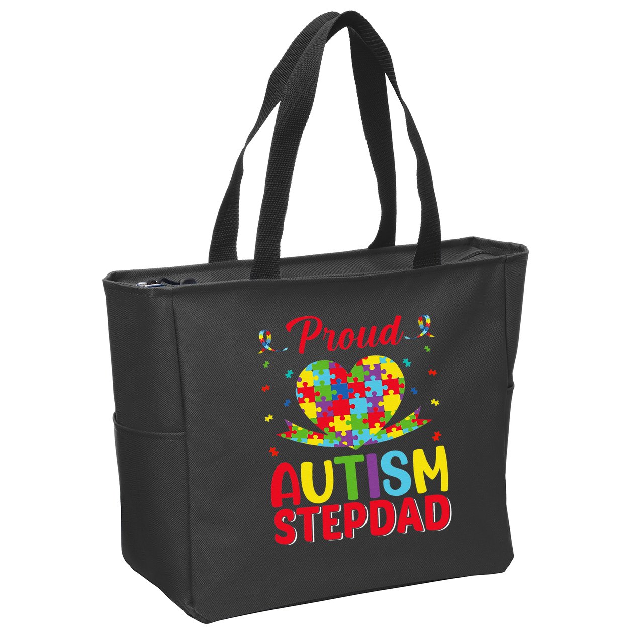 Autism Stepdad Autism Awareness Month Autism Apparel Autism Zip Tote Bag