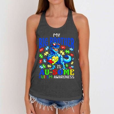 Autism Support Autistic My Big Brother Is Awesome Dinosaur Women's Knotted Racerback Tank