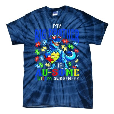 Autism Support Autistic My Big Brother Is Awesome Dinosaur Tie-Dye T-Shirt