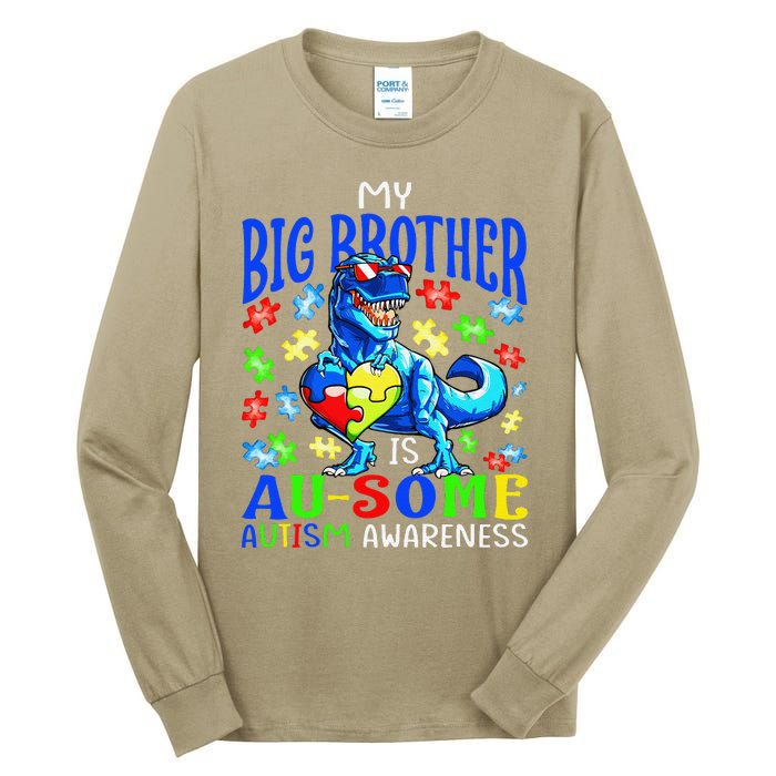 Autism Support Autistic My Big Brother Is Awesome Dinosaur Tall Long Sleeve T-Shirt