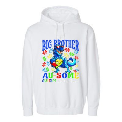 Autism Support Autistic My Big Brother Is Awesome Dinosaur Garment-Dyed Fleece Hoodie