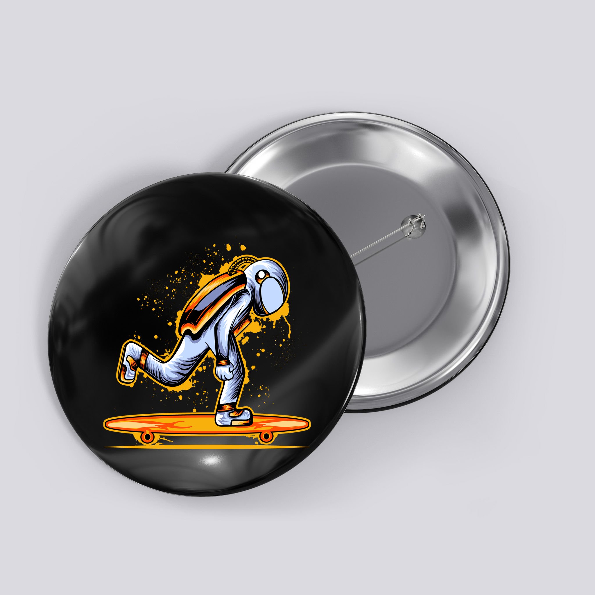 Astronaut Skateboarding Button