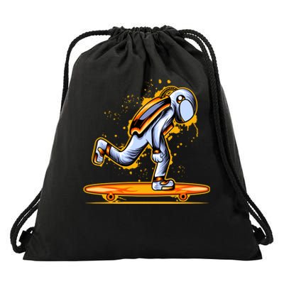 Astronaut Skateboarding Drawstring Bag